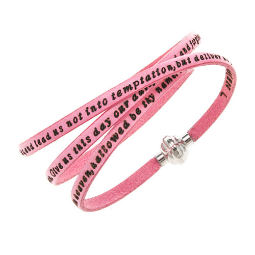 Amen Bracelet in pink leather Our Father ENG 1