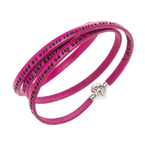Amen Bracelet in fuchsia leather Our Father ENG 1