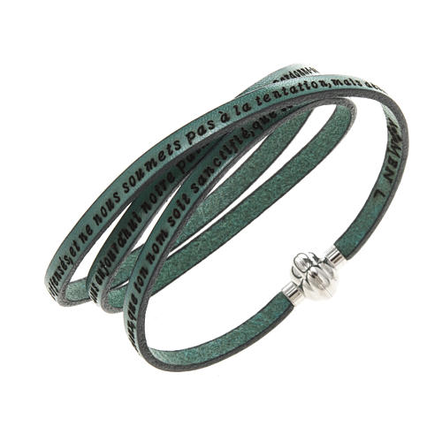 Amen Bracelet in green leather Our Father FRA 1