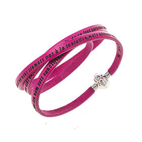 Amen Bracelet in fuchsia leather Our Father FRA