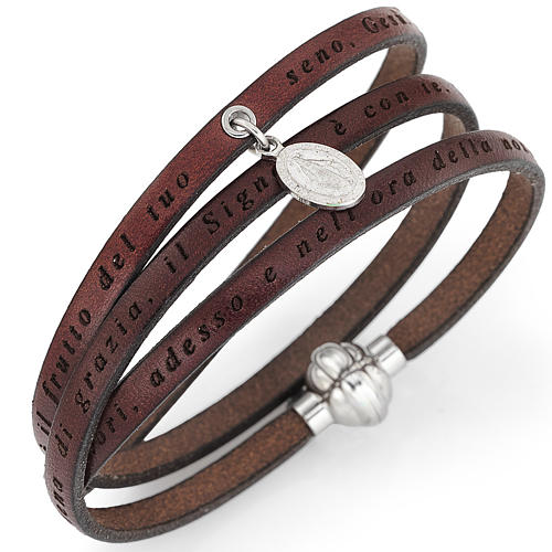 Amen bracelet, Hail Mary in Italian, brown with charm of Our Lad 1