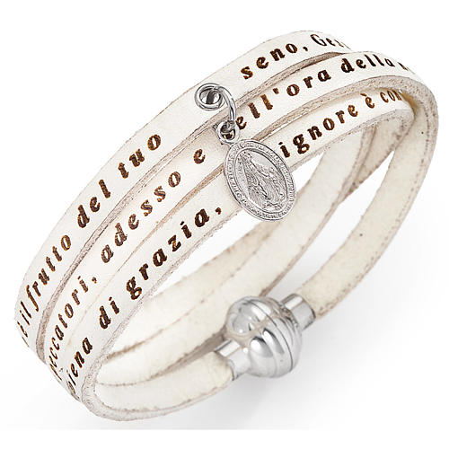 Amen bracelet, Hail Mary in Italian, white with charm of Our Lad 1