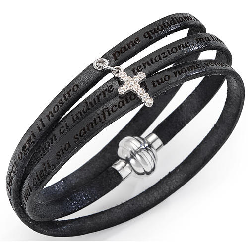Amen bracelet, Our Father in Italian, black with cross charm 1