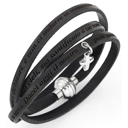 Amen bracelet, Our Father in Italian, black with cross charm 2
