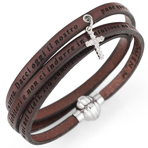 Amen bracelet, Our Father in Italian, brown with cross charm 1