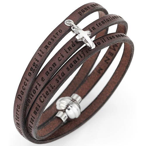 Amen bracelet, Our Father in Italian, brown with cross charm 2