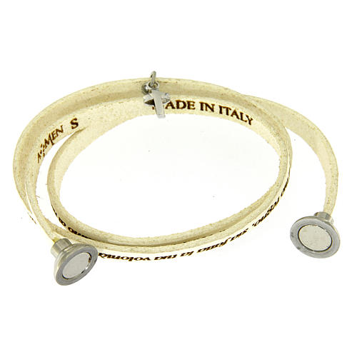 Amen bracelet, Our Father in Italian, white with cross charm 2
