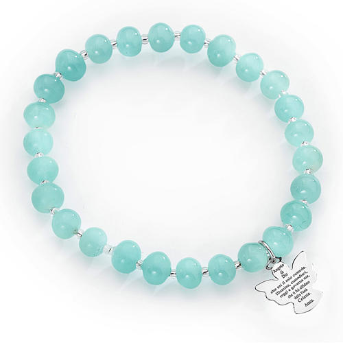 Amen bracelet in light blue Murano beads 6mm, sterling silver 1