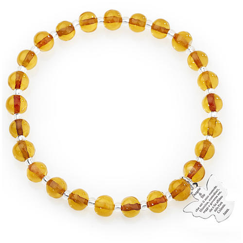Amen bracelet in amber Murano beads 6mm, sterling silver 1