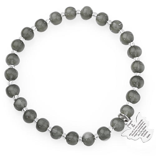 Amen bracelet in dark grey Murano beads 6mm, sterling silver 1