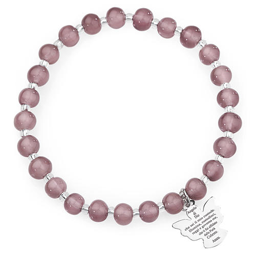 Amen bracelet in light purple Murano beads 6mm, sterling silver 1