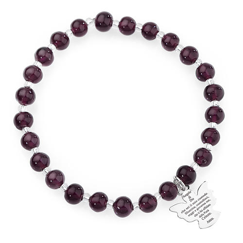 Amen bracelet in dark purple Murano beads 6mm, sterling silver 1