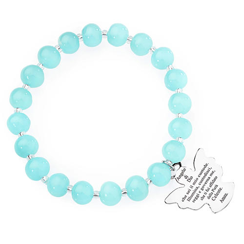 Amen bracelet in light blue Murano beads 8mm, sterling silver 1