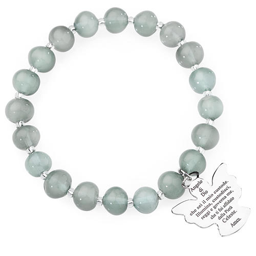 Amen bracelet in light grey Murano beads 8mm, sterling silver 1