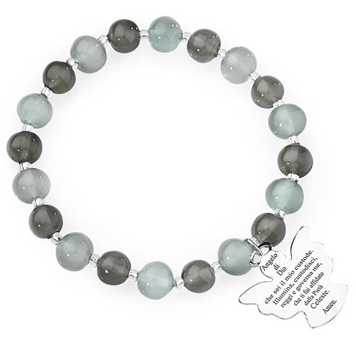 Amen bracelet in grey Murano beads 8mm, sterling silver 1