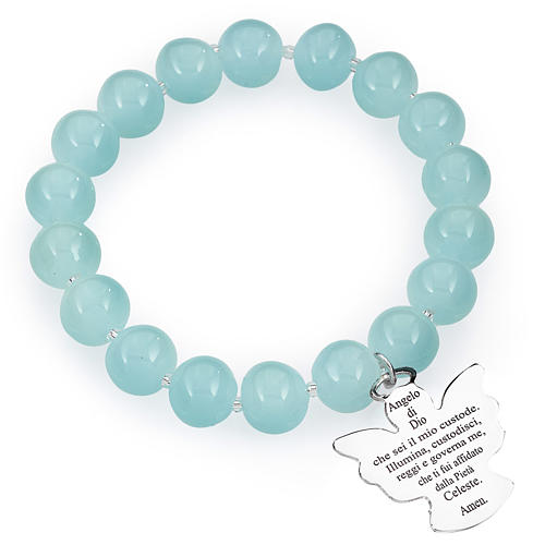 Amen bracelet in light blue Murano beads 10mm, sterling silver 1