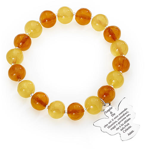 Bracelet Amen perles verre Murano ambre-topaze 10 mm argent 925 1