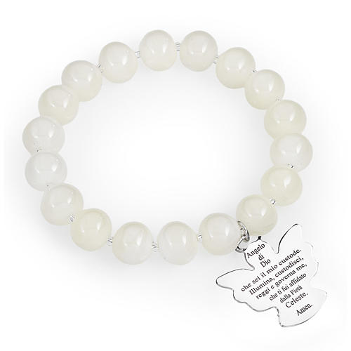 Amen bracelet in white Murano beads 10mm, sterling silver 1