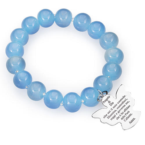 Amen bracelet in blue Murano beads 10mm, sterling silver 1