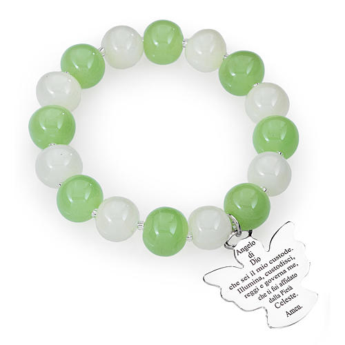 Amen bracelet in white green Murano beads 10mm, sterling silver 1