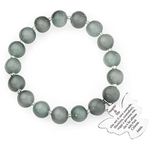 Amen bracelet in light grey Murano beads 10mm, sterling silver 1