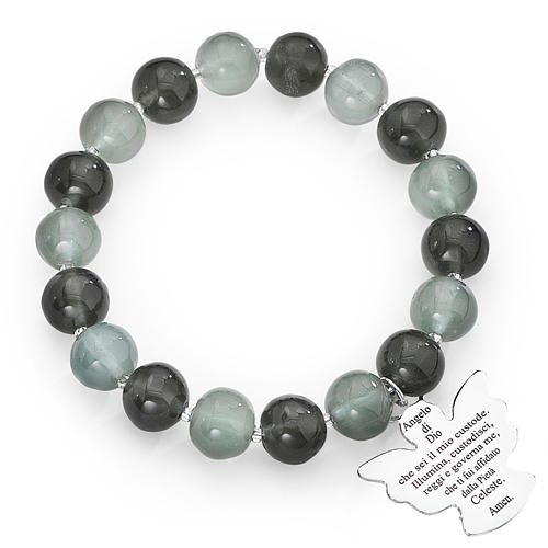 Amen bracelet in grey Murano beads 10mm, sterling silver 1