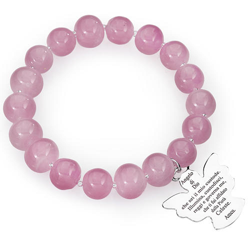 Amen bracelet in pink Murano beads 10mm, sterling silver 1
