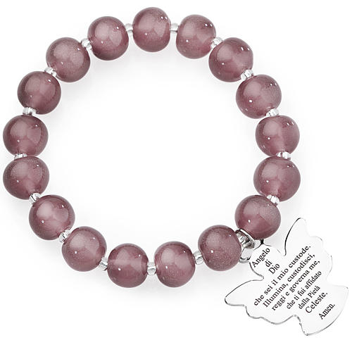 Bracelet Amen perles verre Murano mauve 10 mm argent 925 1