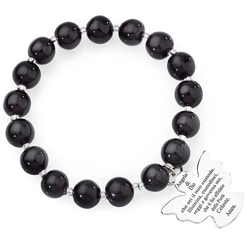 Amen bracelet in dark purple Murano beads 10mm, sterling silver 1