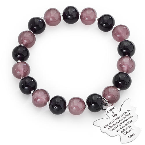 Bracelet Amen perles verre Murano mauve-violet 10 mm argent 925 1