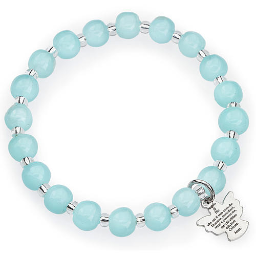 Amen bracelet for children, Murano beads, aquamarine sterling si 1