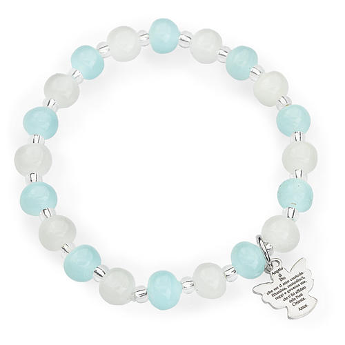 Armband AMEN für Kinder Perlen Murano Glas hellblau und weiss 1