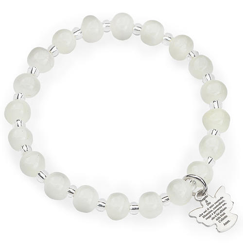 Bracelet Amen enfant perles Murano blanc argent 925 1