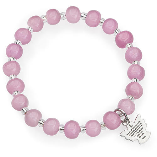 Pulseira AMEN para criança contas Murano cor-de-rosa prata 925 1
