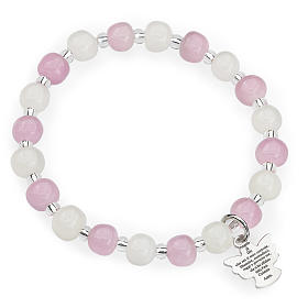 Armband AMEN für Kinder Perlen Murano Glas rosa und weiss