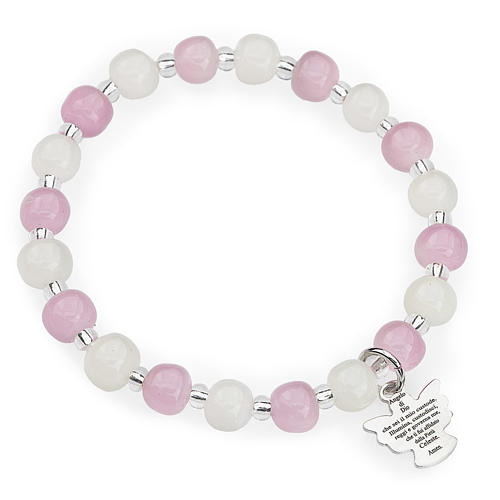 Armband AMEN für Kinder Perlen Murano Glas rosa und weiss 1