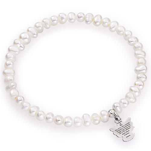 Amen bracelet with round pearls and sterling silver, 4/5mm 1