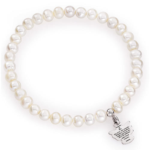 Amen bracelet with round pearls and sterling silver, 5/6mm 1
