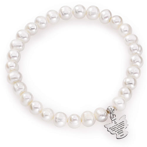 Amen bracelet with round pearls and sterling silver, 6/7mm 1