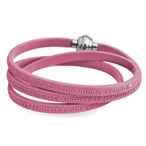 Amen bracelet, Our Father in Italian, pink rubber 1