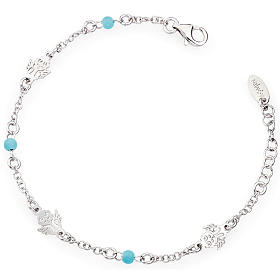 Amen bracelet with Angel and blue beads, sterling silver
