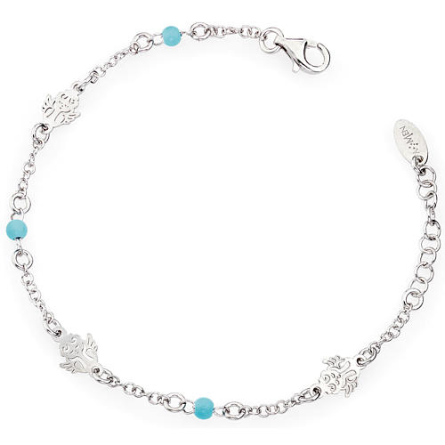 Amen bracelet with Angel and blue beads, sterling silver 1