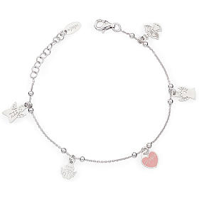 Amen bracelet with charms, Angels and pink heart, sterling silve