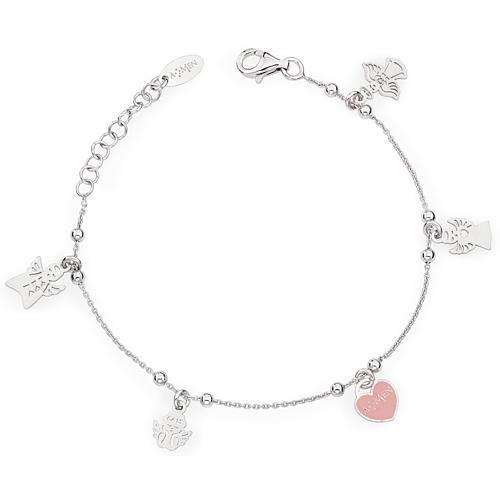 Amen bracelet with charms, Angels and pink heart, sterling silve 1