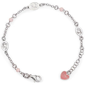Amen bracelet with Our Lady and pink beads, sterling silver