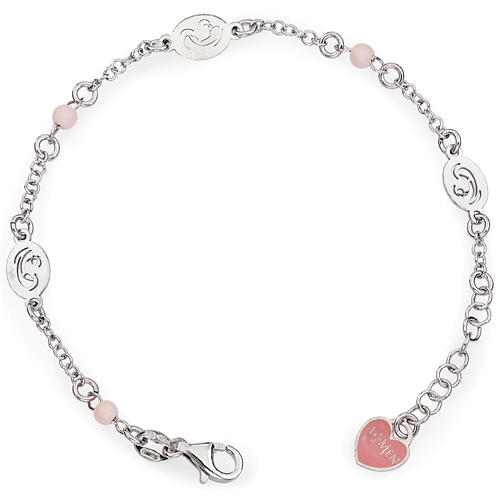 Amen bracelet with Our Lady and pink beads, sterling silver 1