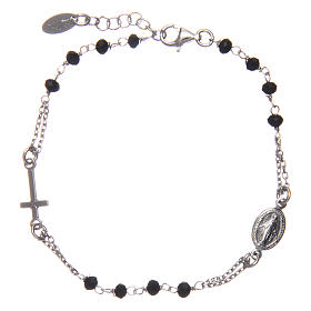 Rosary AMEN Bracelet silver 925 black crystals, Rhodium finish