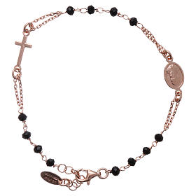 Bracelet chapelet AMEN argent 925 cristaux noirs fin. rosée