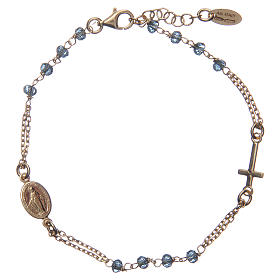 Rosary AMEN Bracelet blue crystals silver 925, Yellow finish