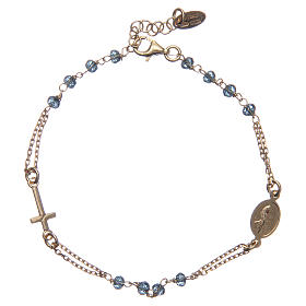 Rosary AMEN Bracelet blue crystals silver 925, Yellow finish